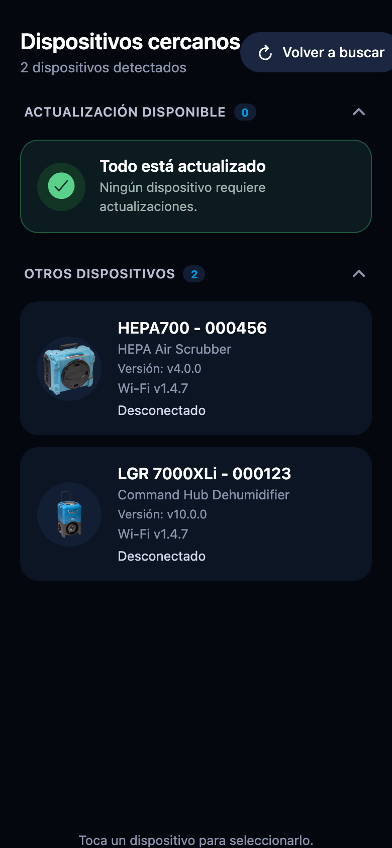 La lista cuando todos los dispositivos están al día