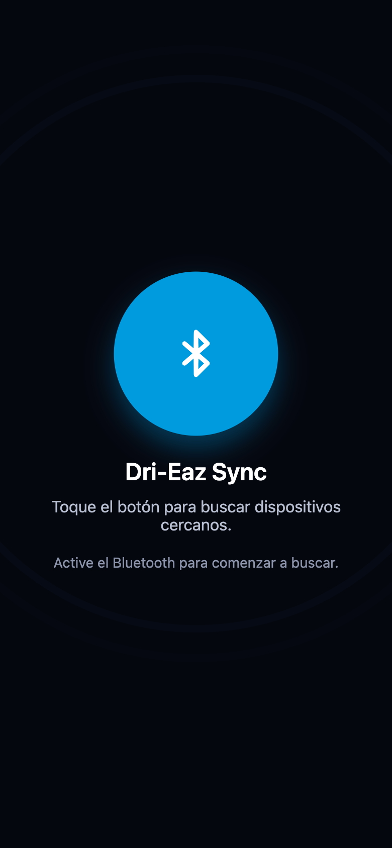 Pantalla de inicio pidiendo Bluetooth