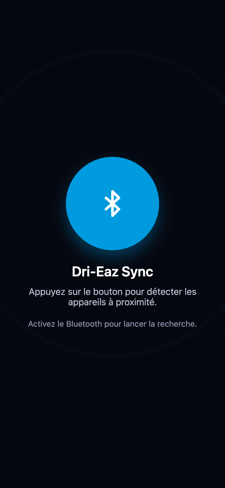 Écran d'accueil demandant le Bluetooth