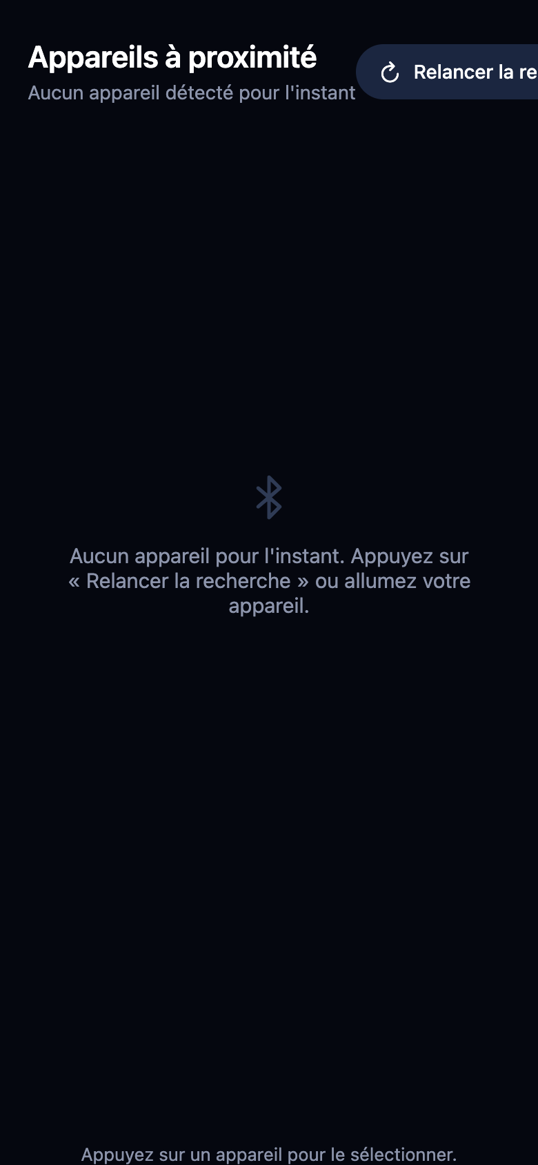 Liste des appareils vide