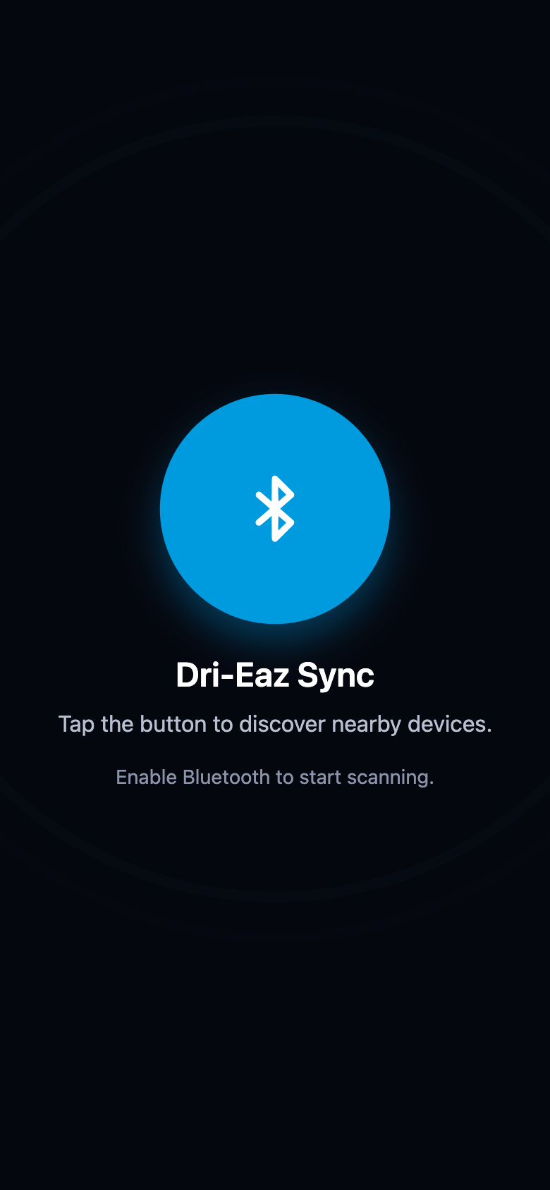 Start screen asking for Bluetooth